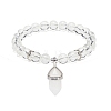 Natural Quartz Crystal Round Beaded Stretch Bracelet with Bullet Charms BJEW-JB09018-03-1