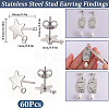 60Pcs 304 Stainless Steel Stud Earring Findings STAS-SC0021-31P-2