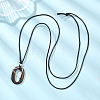 Acrylic Oval & Brass Triangle Pendant Black Waxed Polyester Cord Necklaces NJEW-JN05677-5