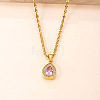 304 Stainless Steel Rhinestone Teardrop Pendant Necklaces for Women WG28393-01-1