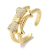 Bowknot Brass Micro Pave Clear Cubic Zirconia Open Cuff Rings for Women RJEW-C098-02G-1
