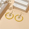 Glass Seed Braided Ring & Rhombus Dangle Earrings EJEW-MZ00050-2