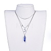 Natural Lapis Lazuli Bullet Pendant Tiered Necklaces NJEW-JN02414-03-4