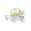 Natural Aquamarine Chips & Pearl Beaded Flower Brooch Pin JEWB-BR00098-04-4