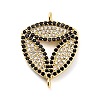 Brass Micro Pave Clear and Black Cubic Zirconia Triangle Connector Charms KK-L229-060G-1