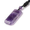 Natural Amethyst Rectangle Pendant Necklace with Nylon Cord for Women NJEW-C001-01B-03-2