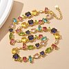 Brass Micro Pave Colorful Cubic Zirconia Link Chain Necklaces NJEW-M089-01G-4