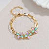 304 Stainless Steel Enamel Flower Link Bracelets for Women BJEW-Z160-02G-01-1