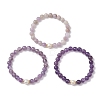 3Pcs Round Natural Lavender Amethyst & Amethyst & Pearl Beaded Stackable Stretch Bracelets Sets BJEW-JB12994-3