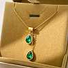 Brass Rhinestone Teardrop Pendant 304 Stainless Steel Round Snake Chain Necklaces for Women WGE9B5A-03-1
