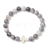 Natural Hawk's Eye & Synthetic Turquoise Beaded Stretch Bracelets for Women Men BJEW-JB13312-2