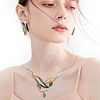 Leaf Alloy Enamel Pendant Necklaces & Stud Dangle Earrings Sets WG0AB14-01-1