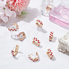 4 Pairs Rectangle with Tartan Pattern Alloy Enamel Hoop Earrings EJEW-SC0002-26B-4