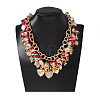 Imitation Pearl Nuggets Beaded and Printed Polyester Cord Alloy Crystal Rhinestone Heart Pendant Bib Necklaces for Women FS-WGED0B9-01-4