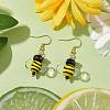 Bees Glass with Brass Dangle Earrings for Women EJEW-TA00548-2