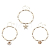 3Pcs 3 Styles Ocean Theme Spray Painted Opaque Acrylic Starfish Shell Conch Shape Pendant Synthetic Turquoise & Coconut & Electroplate Glass Braided Bead Necklaces NJEW-JN06203-2