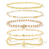 5Pcs 5 Styles Brass & Resin Beads Stretch Bracelets FP8271-4-2