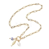 White and Blue Porcelain Round & 304 Stainless Steel Fish & Imitation Pearl Pendant Necklaces for Women NJEW-JN05650-5