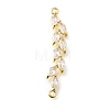 Brass Pave Clear Cubic Zirconia Leaf Links Connector Charms KK-Z156-15G-1