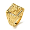 Square with Bird 304 Stainless Steel Rhinestone Signet Rings RJEW-Q815-04G-M-1
