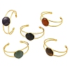 Natural Mixed Gemstone Flat Round Brass Hollow Cuff Bangles for Women BJEW-JB14330-02-3