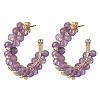 Natural Amethyst Round Beaded Ring Stud Earrings EJEW-JE05430-03-1