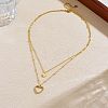 304 Stainless Steel Crystal Rhinestone Heart Pendant Double Layer Necklaces for Women NJEW-P357-03G-1