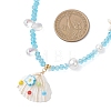 Ocean Natural Shell Copper Wire Wrapped Flower Shell Pendant Faceted Rondelle Glass and Round Shell Pearl Beaded Necklaces NJEW-TA00222-3