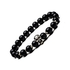 Natural Black Agate & Alloy Skull Beaded Stretch Bracelet PW-WG4BC25-02-1