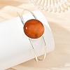 Natural Mixed Gemstone Flat Round Brass Hollow Cuff Bangles for Women BJEW-JB14330-01-2