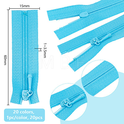 DELORIGIN 20Pcs 20 Colors Polyester & Plastic Mini Zip-fastener FIND-DR0001-10-1