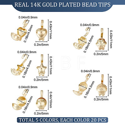 100Pcs 5 Style Brass Bead Tips KK-BBC0009-04-1