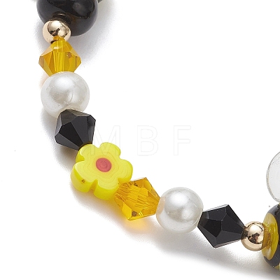Austrian Crystal & Glass Pearl & Handmade Millefiori Beads Stretch Bracelets for Women BJEW-TA00702-1