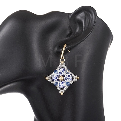 Handmade Flower Printed Porcelain Ceramic Dangle Earrings EJEW-MZ00694-1