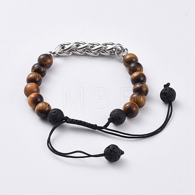 Natural Tiger Eye & Lava Rock Braided Bead Bracelets BJEW-JB04774-01-1