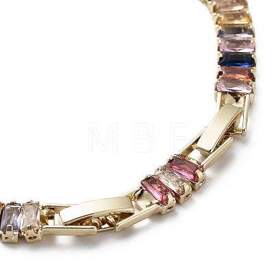 Tree of Life Brass Link Bracelet with Colorful Cubic Zirconia Tennis Chains BJEW-G690-02G-1