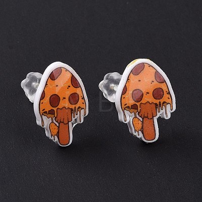 Acrylic Cartoon Mushroom Stud Earrings with Platic Pins for Women EJEW-F293-03D-1
