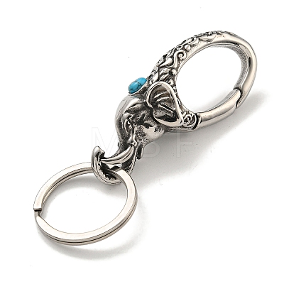 Tibetan Style 316 Surgical Stainless Steel Fittings with 304 Stainless Steel Key Ring with Synthetic Turquoise FIND-Q101-13AS-1