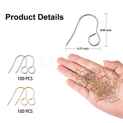 100Pcs 2 Colors 316 Surgical Stainless Steel Earring Hooks JX216A-1