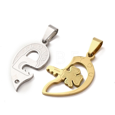 304 Stainless Steel Rhinestone Split Pendants STAS-F368-10GP-1