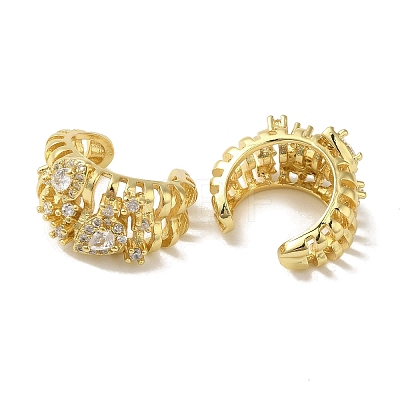 Rack Plating Brass Pave Clear Cubic Zirconia Hollow Croissant Ring Cuff Earrings for Women EJEW-P280-17G-1