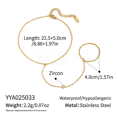 304 Stainless Steel Pave Clear Cubic Zirconia Flat Round Toe Ring Anklets for Women KZ1139-1