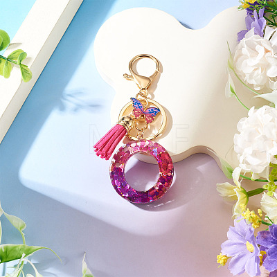 Alloy Resin Butterfly Keychains KEYC-TADJ0002-02G-O-1