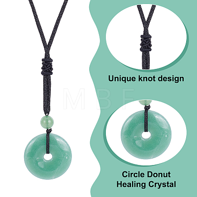 3Pcs 3 Style Natural Mixed Gemstone Donut/Pi Disc Pendant Necklaces Set with Polyester Cord for Women NJEW-AN0001-40-1