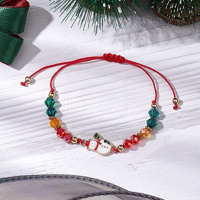 Christmas Glass Braided Bead Bracelets BJEW-JB10892-02-1