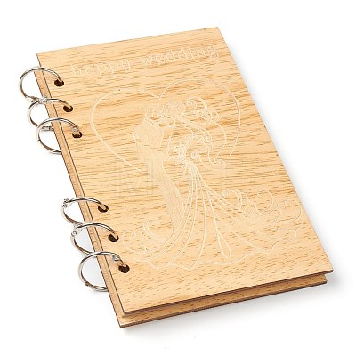 Wooden Wedding Guestbooks Notepad AJEW-H114-04-1