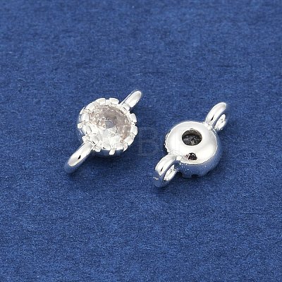 Brass Cubic Zirconia Flat Round Connector Charms KK-H204-02S-04-1