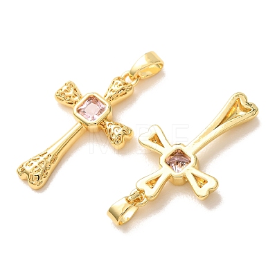 Brass Micro Pave Pink Cubic Zirconia Pendants CU-CBA9AB3-37G-1
