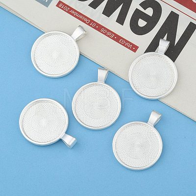 Flat Round Alloy Pendant Cabochon Settings LS-PALLOY-A15654-S-NF-1
