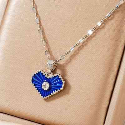 Romantic Brass Clear Cubic Zirconia Heart Pendant Necklaces FR4292-1-1